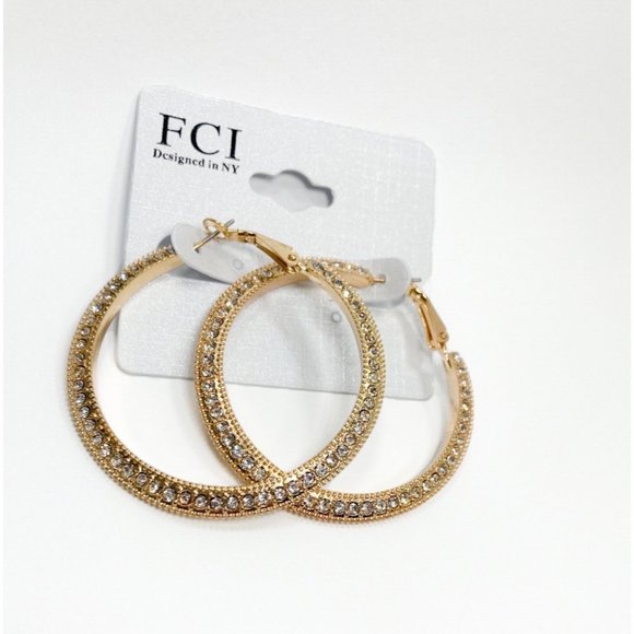 Gold Crystal Studded Hoop Earrings - Picture 4 of 4
